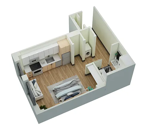Floor plan Studio 1 Bath-B