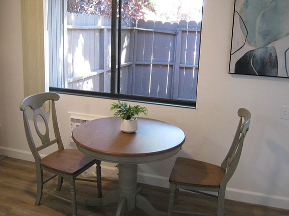 Dining area with window looking at patio