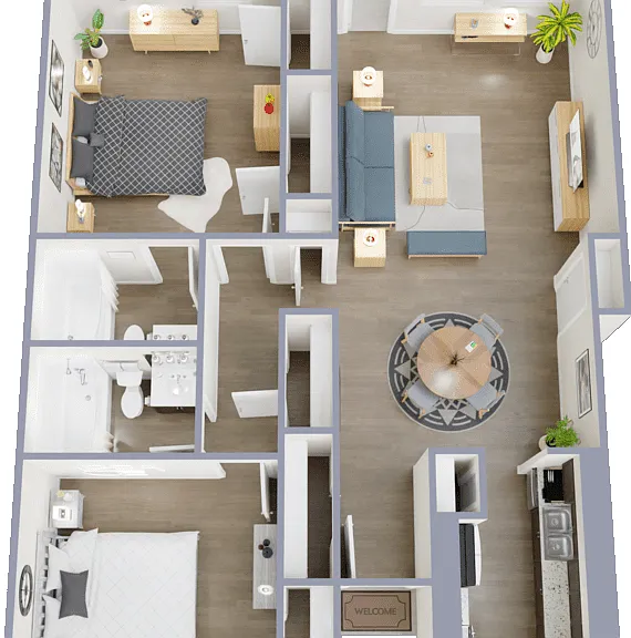 2 Bed 2 Bath Floorplan Diagram