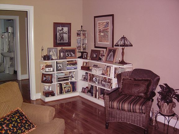 Living room with built in bookcase