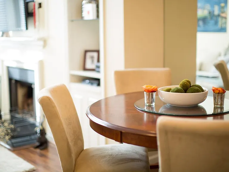 Furnished dining room + current floor color