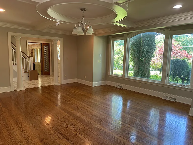 Formal dining room, showing front entrance.