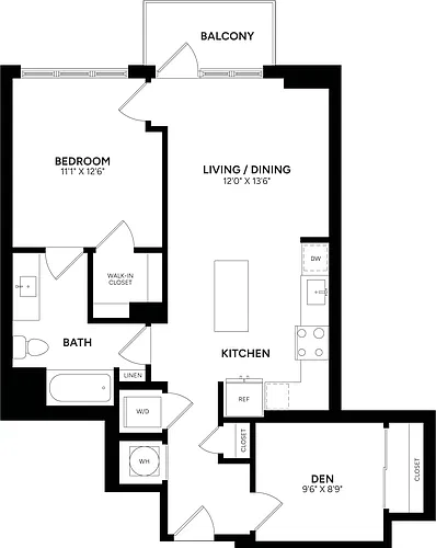 Floor plan 1 Bed/ 1 Bath Den-B03aP