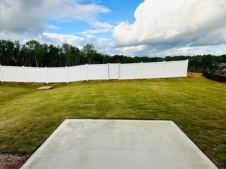 Large and level back yard. Partially fenced.