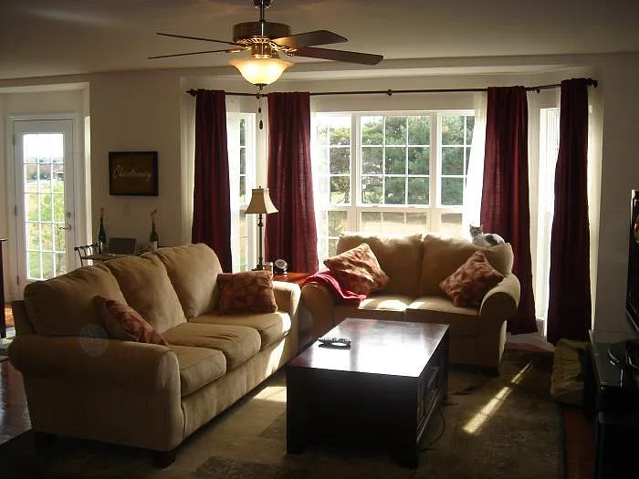 Living area with bright bay window