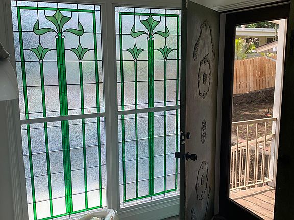 Custom stained glass entry.
