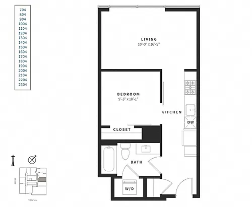 Floor plan Urban 1 Bedroom U2