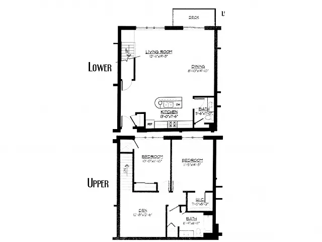 Floor plan 2 Bed / 1.5 Bath + Den - 1,522 SF