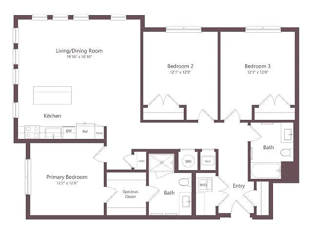 Floor plan C1 | 3 Bed | 2 Bath