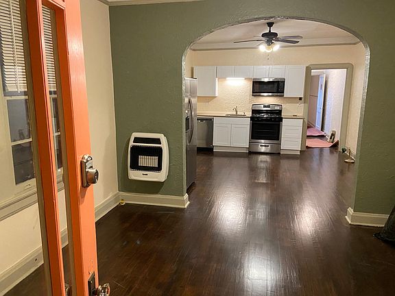 Refinished oak hardwood floors, restored wood casement windows, all fresh paint, and new kitchen appliances including refrigerator with ice maker for those cool beverages. Ceiling fans with dimmable LED lites in the rooms .