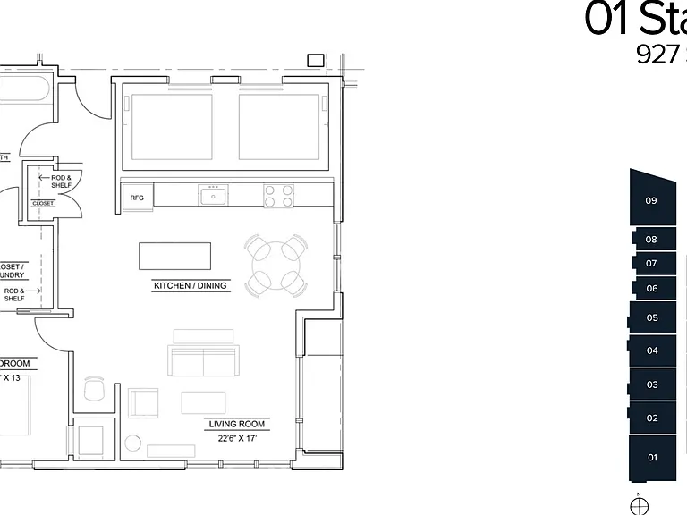 1 Bed, 927 SQFT 1 Bed, 927 SQFT