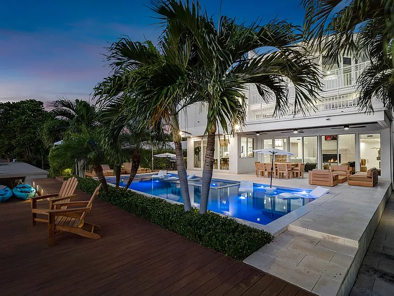 A tranquil poolside escape overlooking the dock.