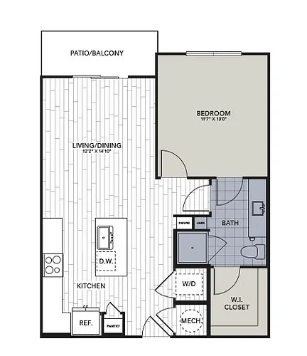 Floor plan A2 - One Bedroom, One Bathroom