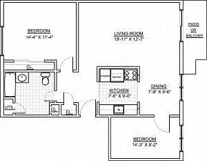 Floor plan Townhouse Garden Apartments- 2 Bed 1 Bath