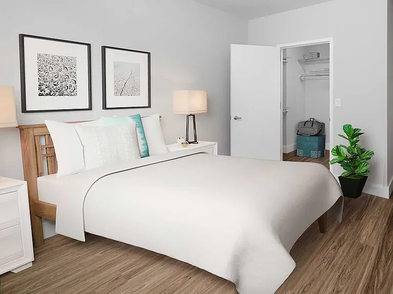 Renovated Package I bedroom with hard surface plank flooring