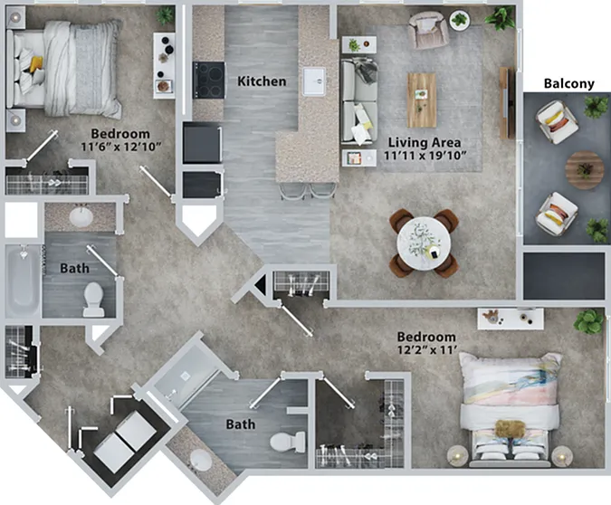 Two Bedroom Two Bath (1088 SF) Two Bedroom Two Bath (1088 SF)
