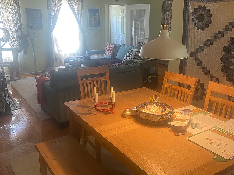 Dining room into living room view