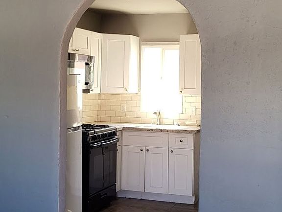 View from living room into the kitchen