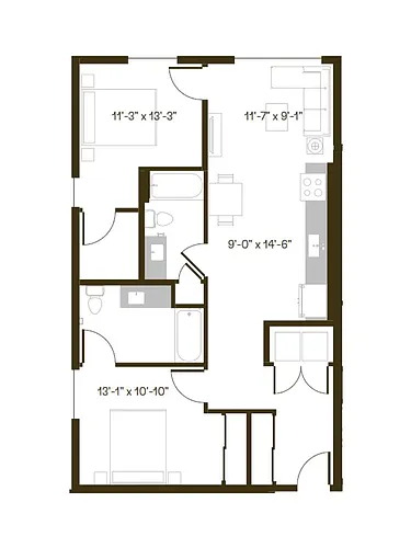 Floor plan 2 Bedroom, 2 Bath B1