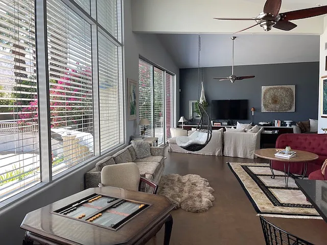 Great main room 40' wide with all views out of 15' high windows and 
10' high sliding glass doors