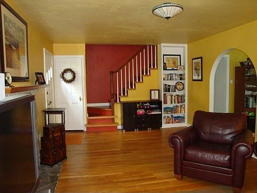 Living room view of staircase