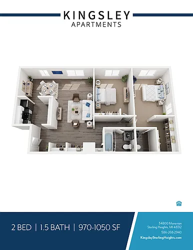 Floor plan 2 Bedroom 1.5 Bathroom Large