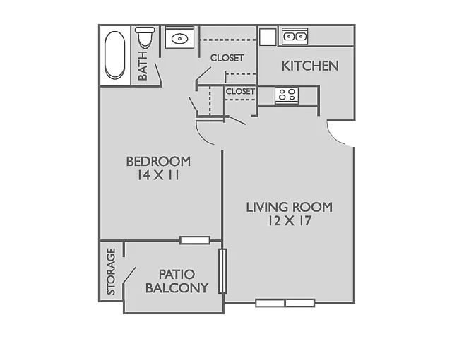 Floor plan 1 Bed, 1 Bath B Upgraded