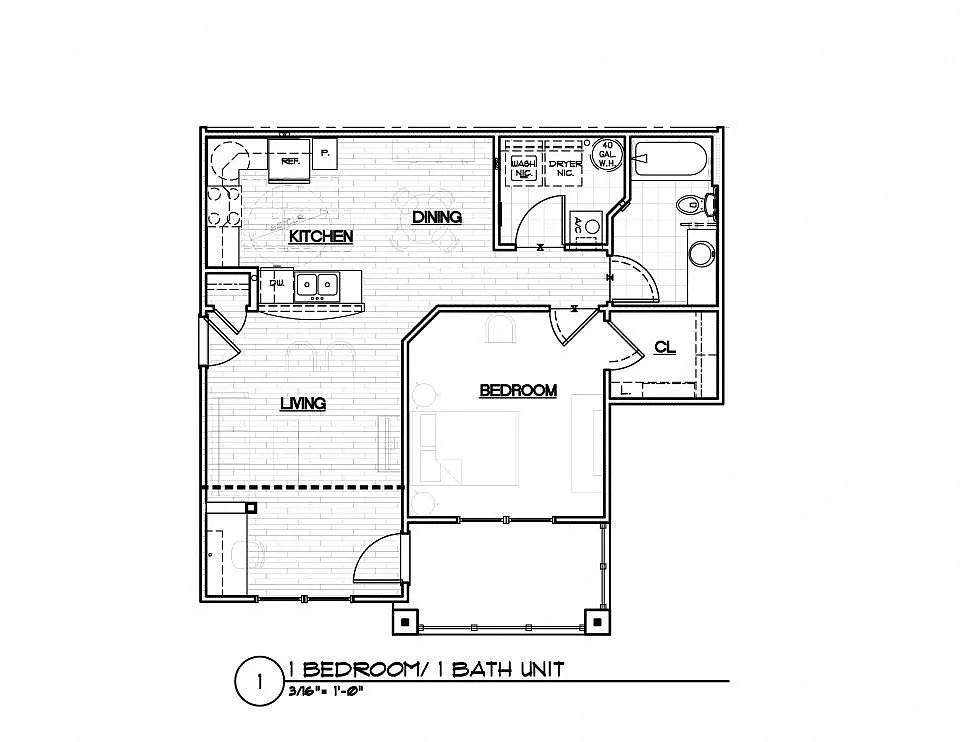Floor plan 1 Bedroom/1 Bath