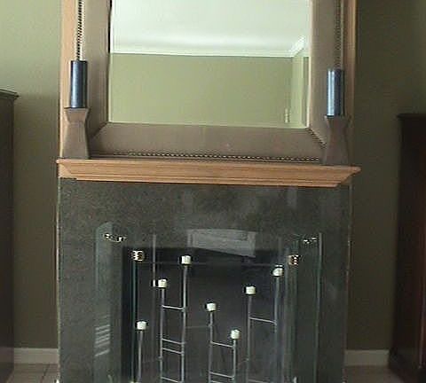 Cozy wood burning fireplace in living room