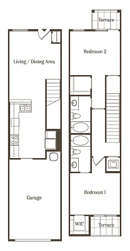 Floor plan AD - 2BR 2BA (1110 SF) Townhouse