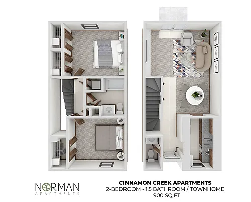 Floor plan 2-bed town home at Cinnamon Creek