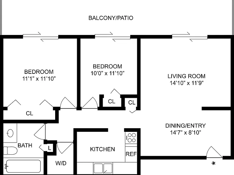 2 BR x 1 BA with Washer/Dryer Floorplan 2 BR x 1 BA with Washer/Dryer Floorplan