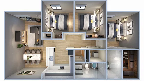 Floor plan 3 BR 50% H