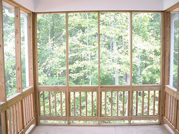 View onto the porch from the bedroom.