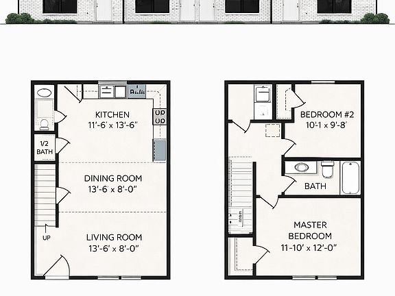 2BR-1.5BA Townhome floor plan