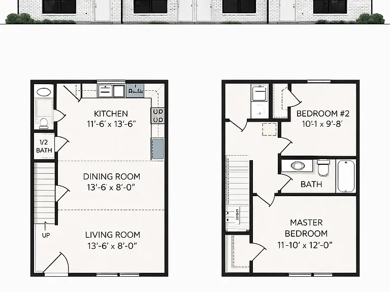 2BR-1.5BA Townhome floor plan