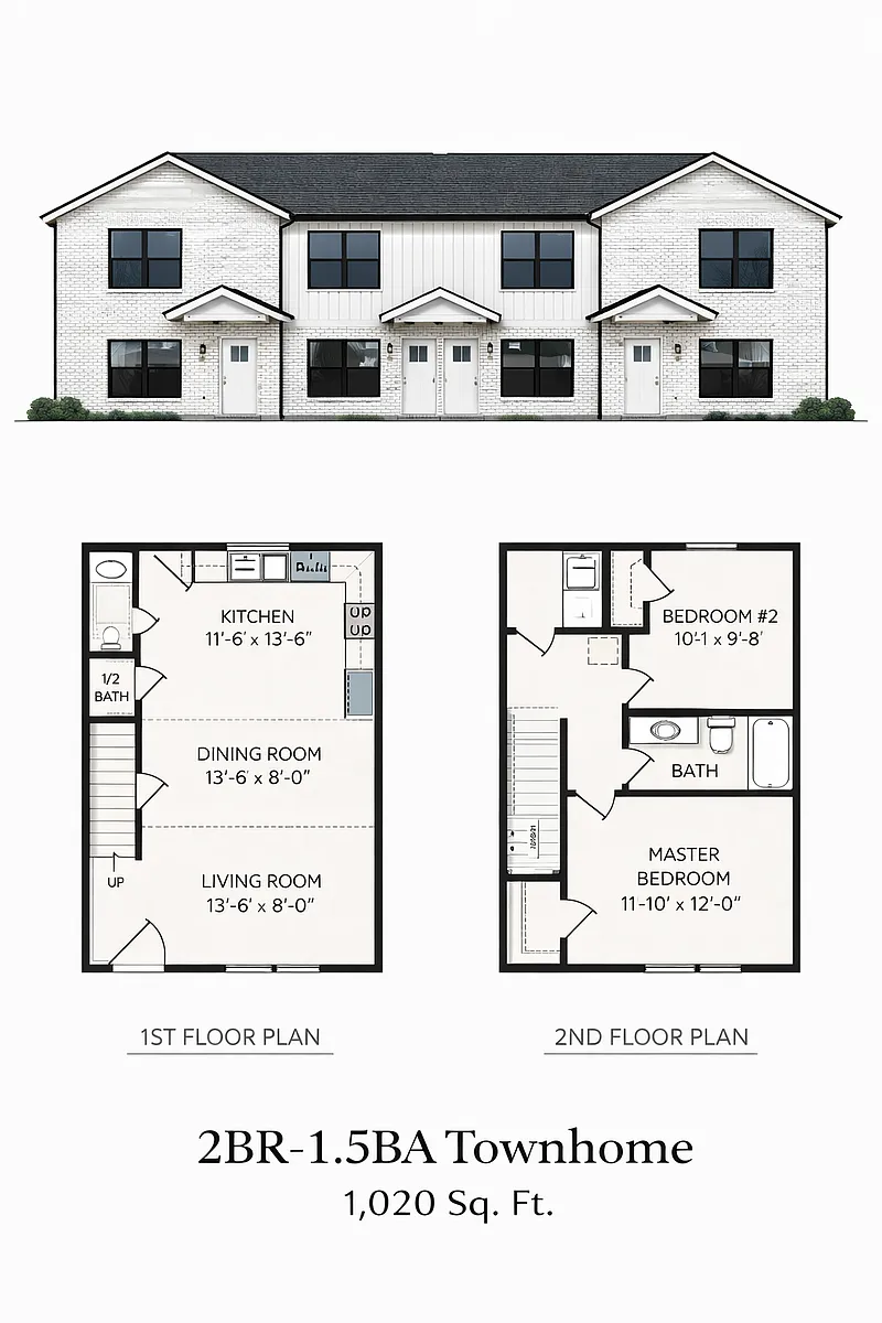 Floor plan 2BR-2BA Townhome