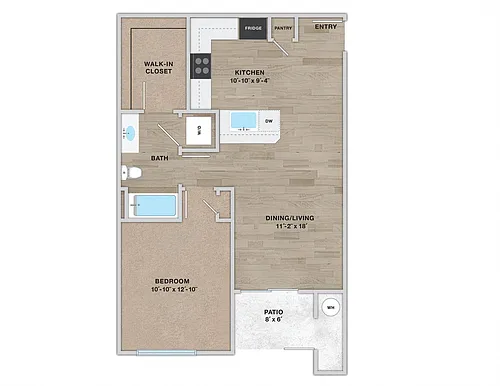 Floor plan JASMINE 1 BDRM 1 BATH