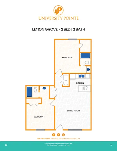 Floor plan Two Bedroom Double Master Suites