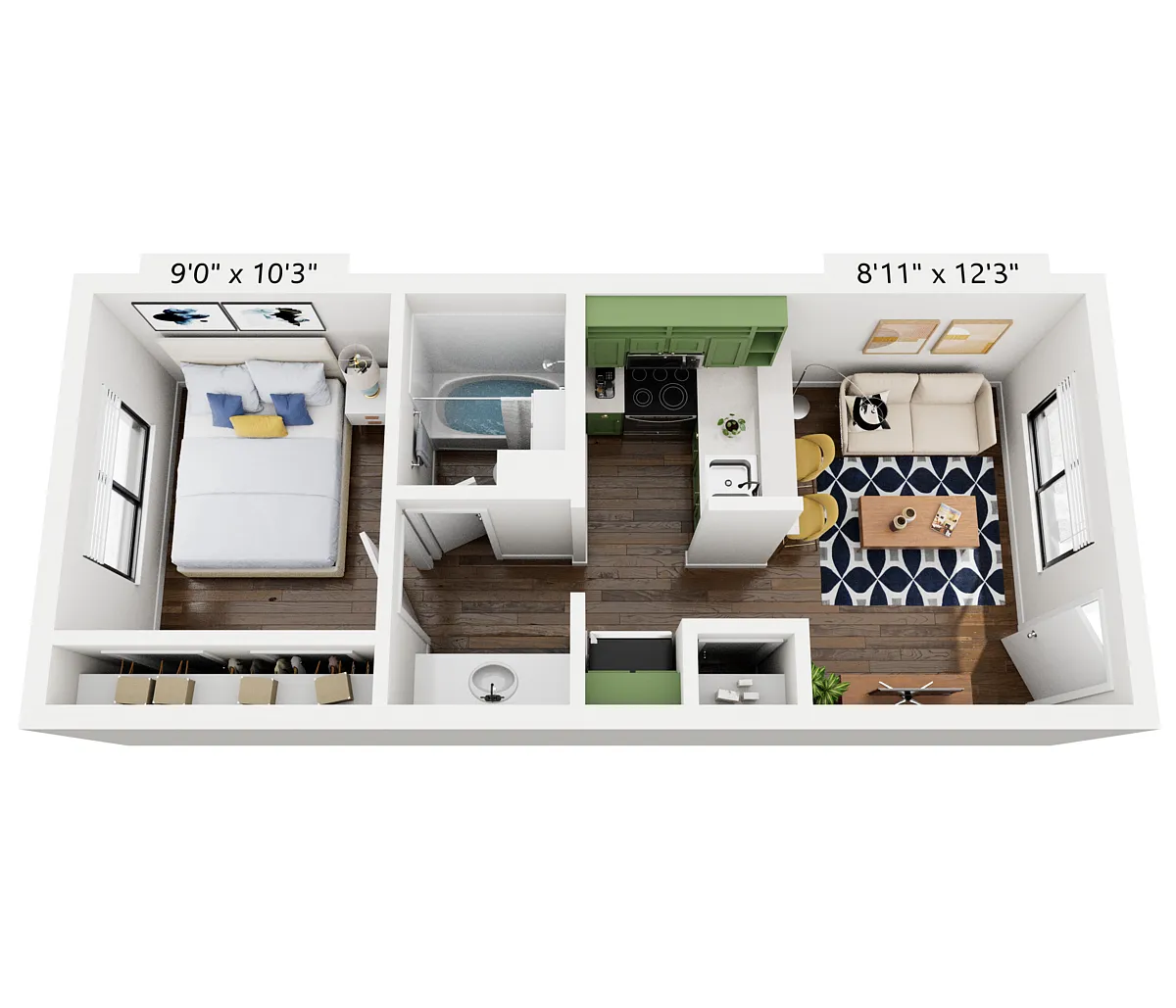 Floor plan Alma Soco - A1 - 1 Bed | 1 Bath - Premium
