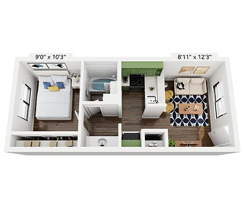 Floor plan Alma Soco - A1 - 1 Bed | 1 Bath - Premium