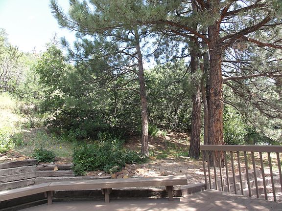 Rear trees and scrub oak, deck.