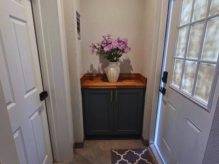 Beautiful floral arrangement creates a fresh and welcoming atmosphere.