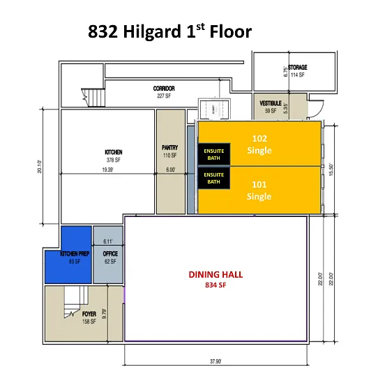 Floor plan 832 Hilgard Room 102