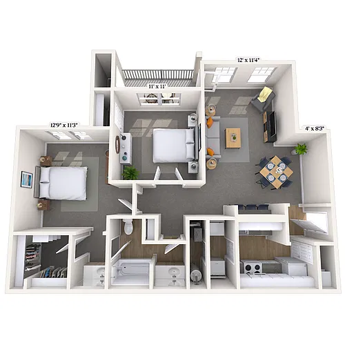 Floor plan Traditional 2x1 980 SF