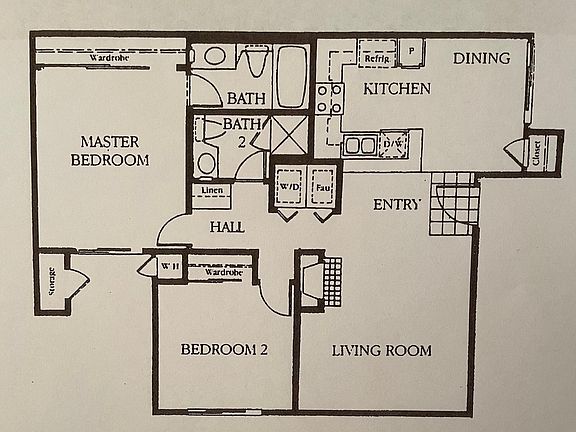 Excellent layout and design w kitchen dining area and living room adjacent 
Full 1,100 square feet with private deck off master w storage closet