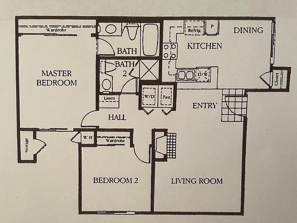 Excellent layout and design w kitchen dining area and living room adjacent 
Full 1,100 square feet with private deck off master w storage closet