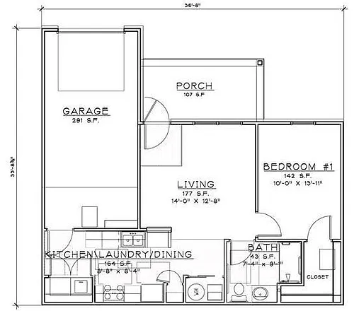 Floor plan 1 Bedroom/1 Bath