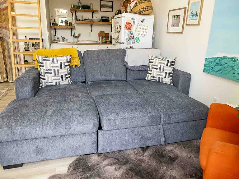 Couch becomes a bed. There is also a loft with a twin XL mattress if you want to sleep in the loft.