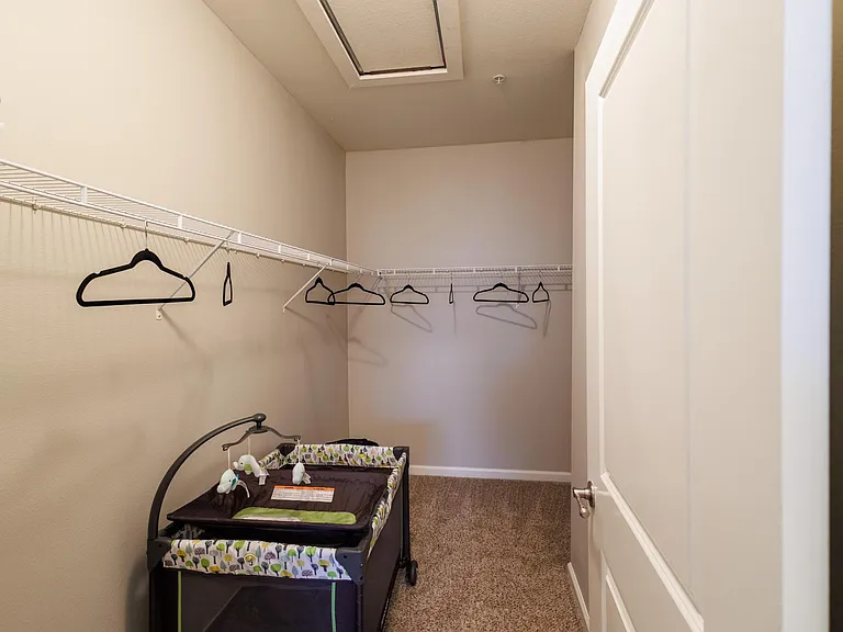 Master bedroom walk-in closet with baby colt.